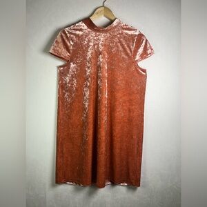 Madewell Women’s Crushed Velvet Bow Tie Shift Fairy Dress – Pink/Rose Size M